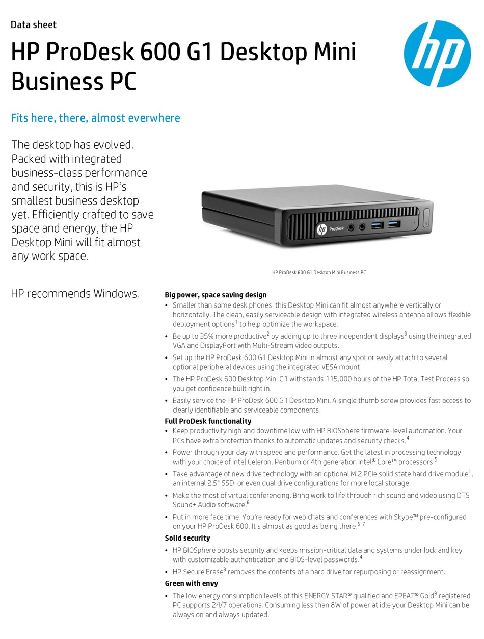 HP PRODESK 600 G1 DATASHEET Pdf Download ManualsLib