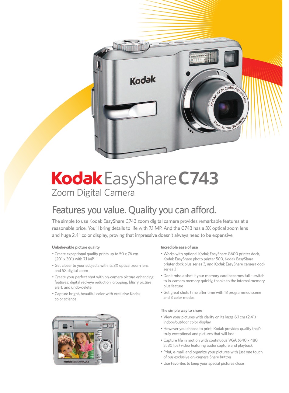 kodak easyshare c743 7.1 mp digital camera