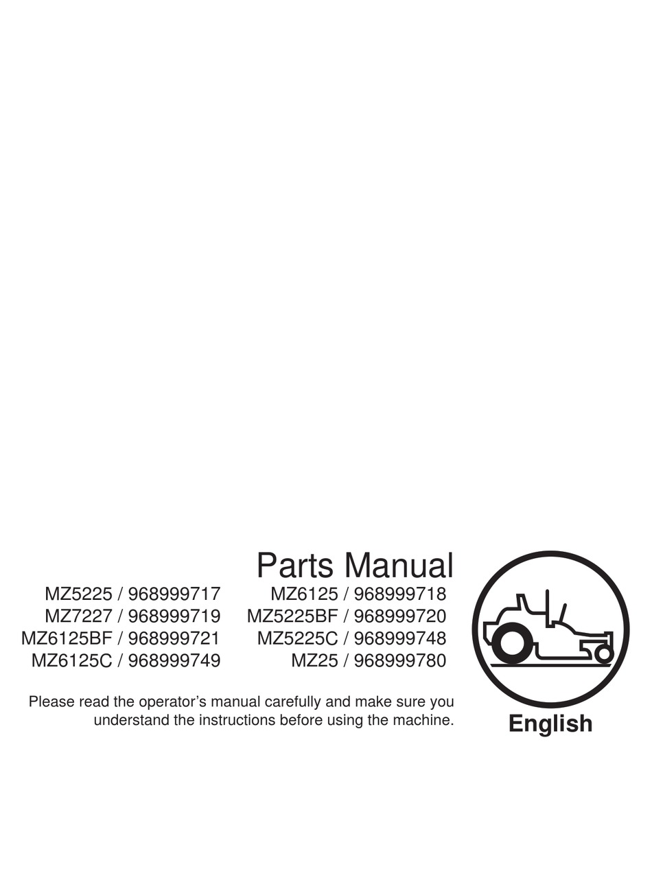 HUSQVARNA MZ5225 PARTS MANUAL Pdf Download | ManualsLib