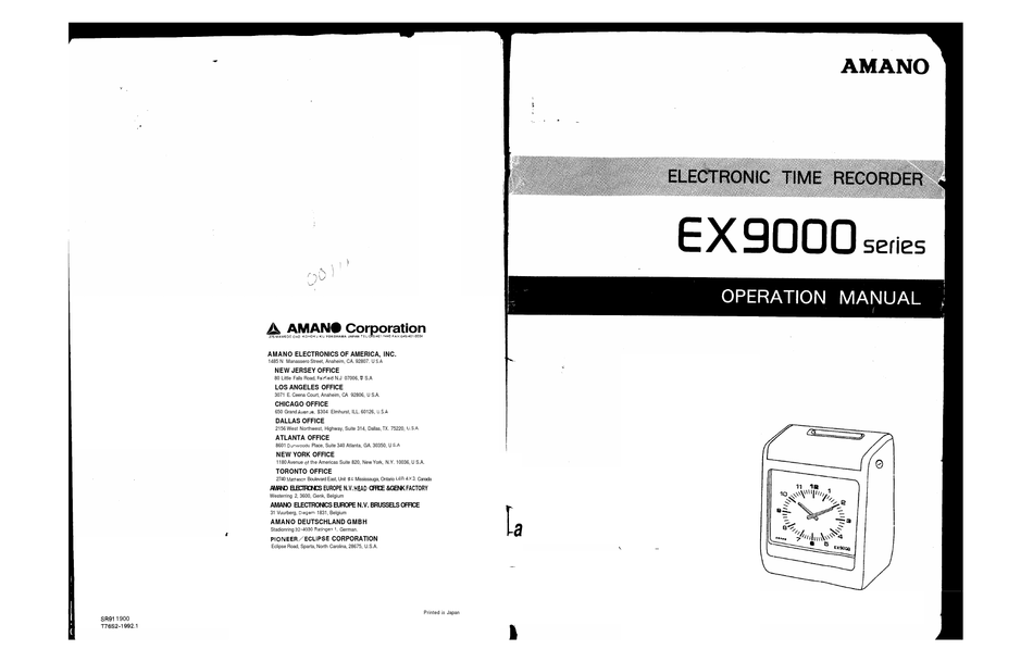 AMANO EX9000 SERIES OPERATION MANUAL Pdf Download ManualsLib
