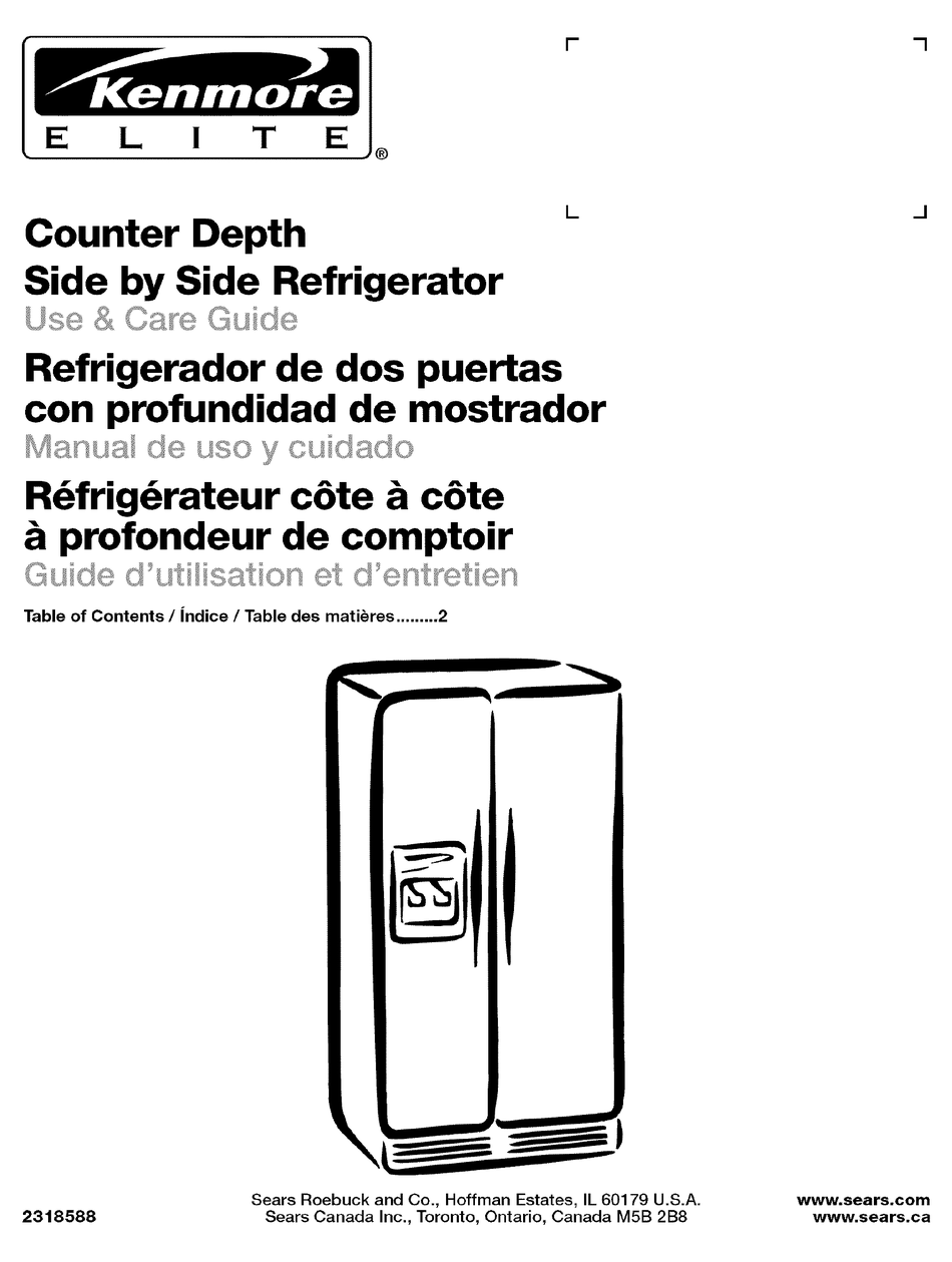 KENMORE COUNTER DEPTH SIDE BY SIDE REFRIGERATOR USE & CARE MANUAL Pdf