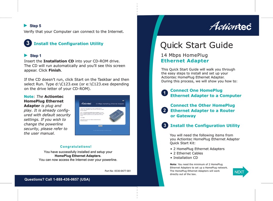 ACTIONTEC 14 MBPS HOMEPLUG ADAPTER QUICK START MANUAL Pdf