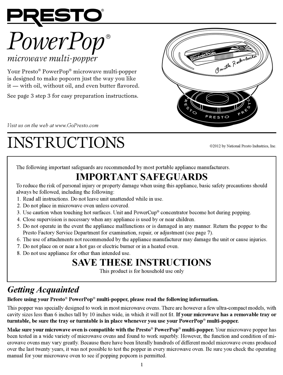 PRESTO POWERPOP INSTRUCTIONS MANUAL Pdf Download ManualsLib