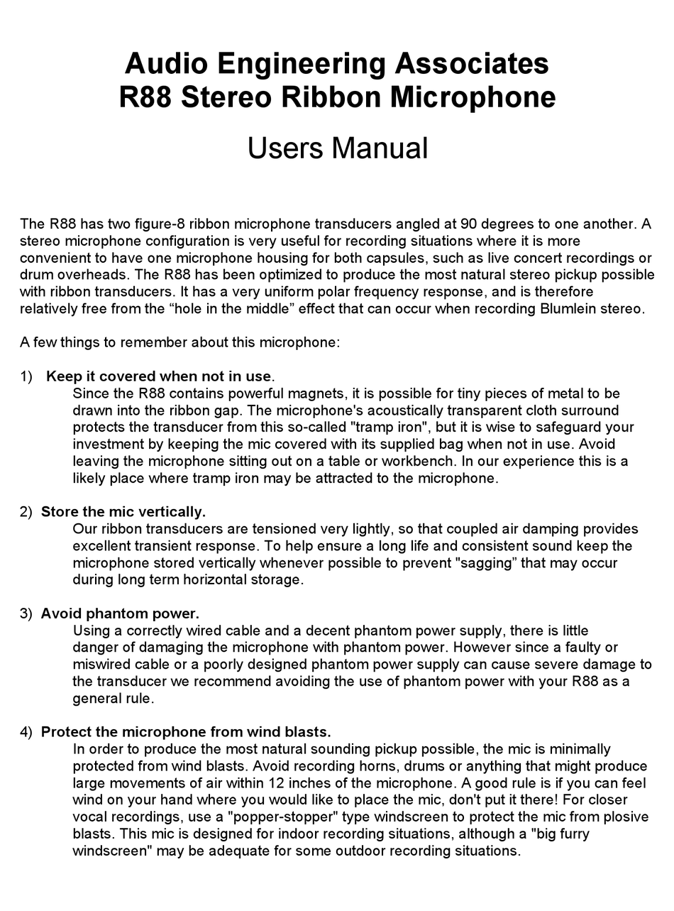 AUDIO ENGINEERING ASSOCIATES R88 USER MANUAL Pdf Download ManualsLib