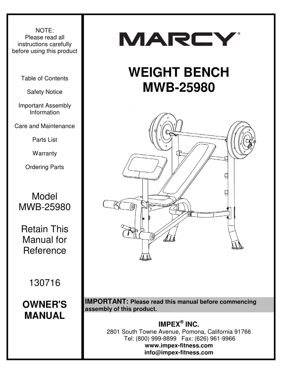 IMPEX MARCY MWB-25980 OWNER'S MANUAL Pdf Download | ManualsLib