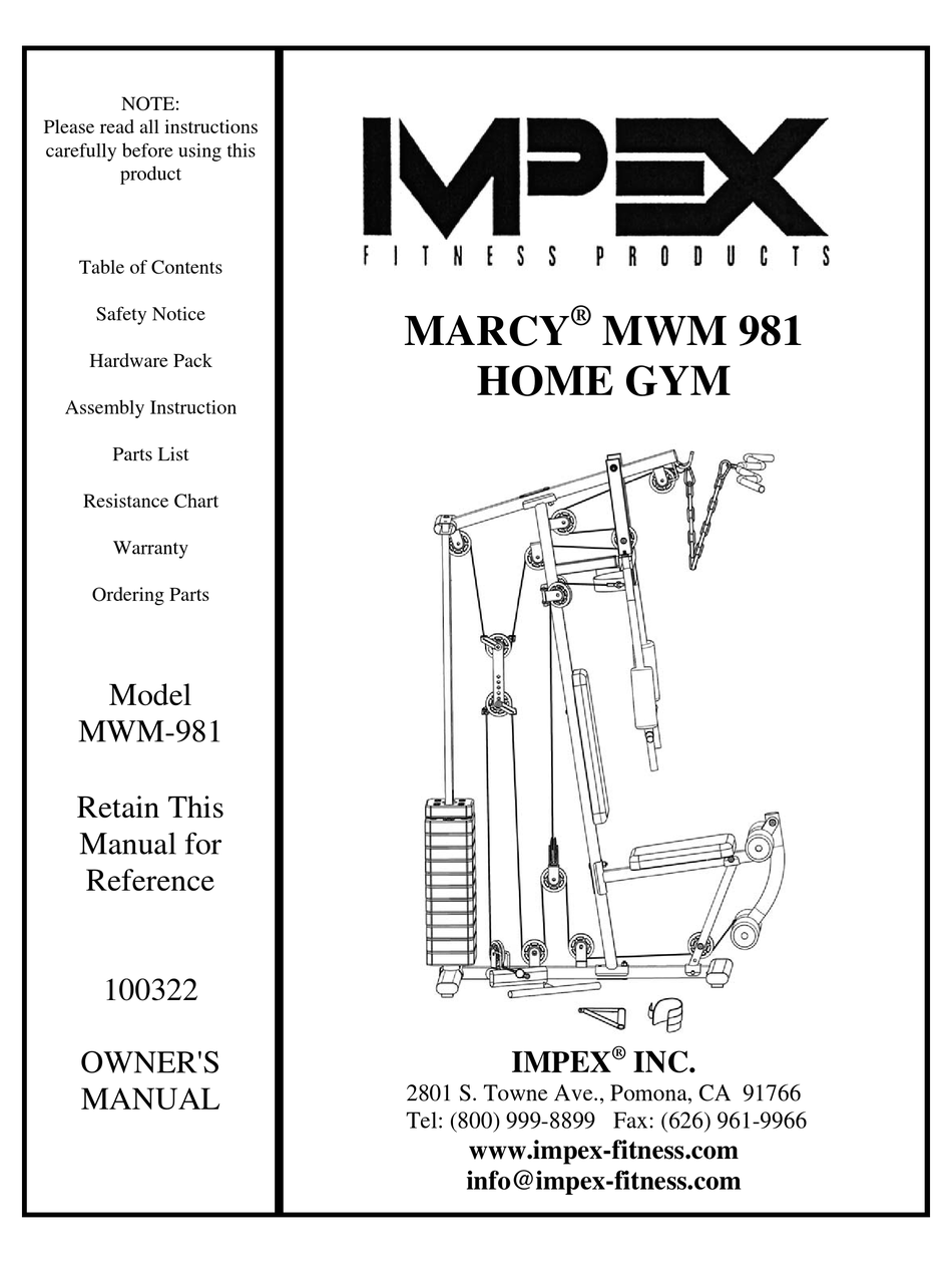 Marcy mwm 1600 discount manual