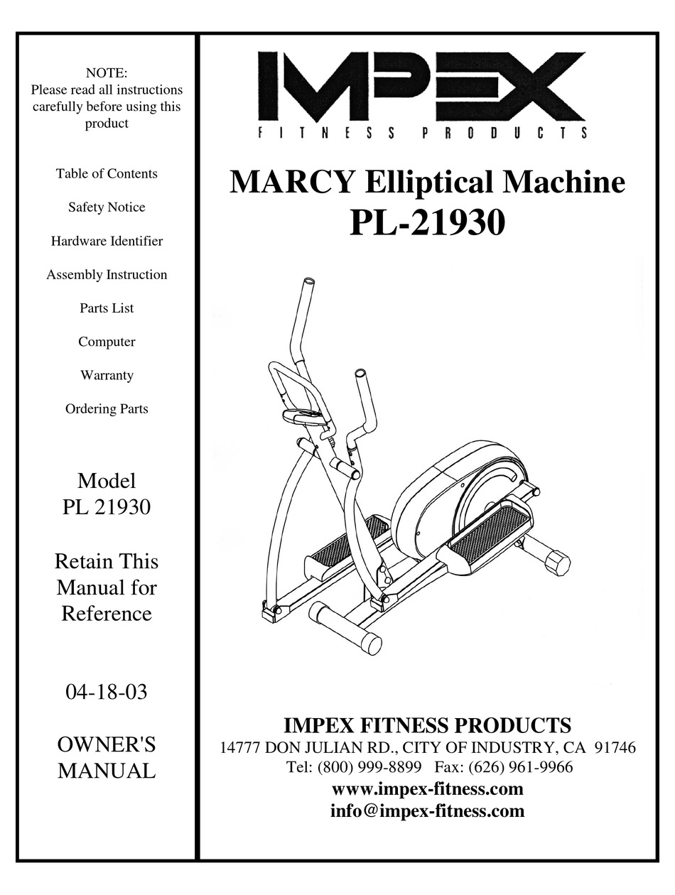 Marcy elliptical best sale trainer manual