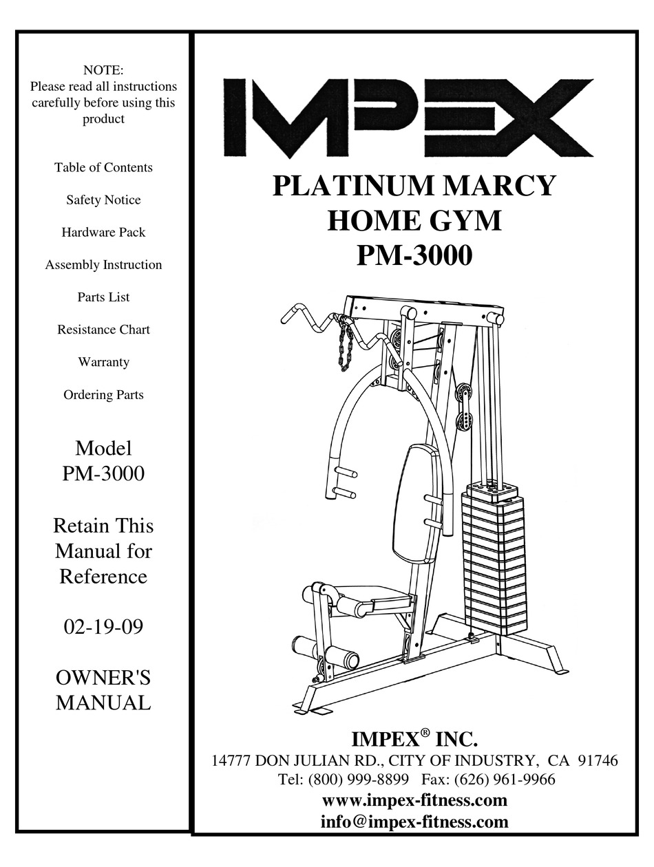 IMPEX PLATINUM MARCY PM 3000 OWNER S MANUAL Pdf Download ManualsLib