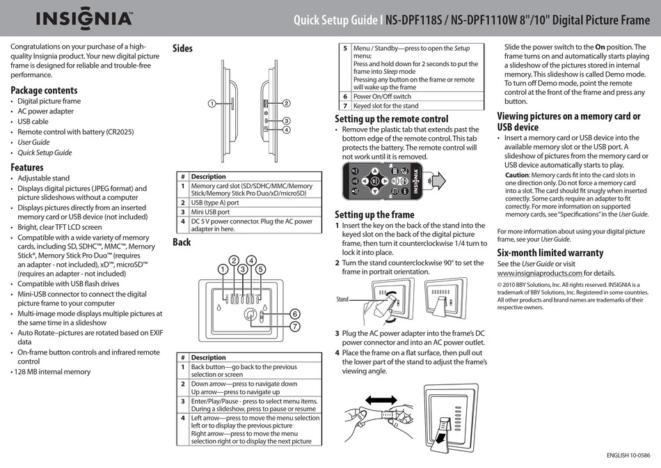 INSIGNIA NSDPF1110W QUICK SETUP MANUAL Pdf Download ManualsLib
