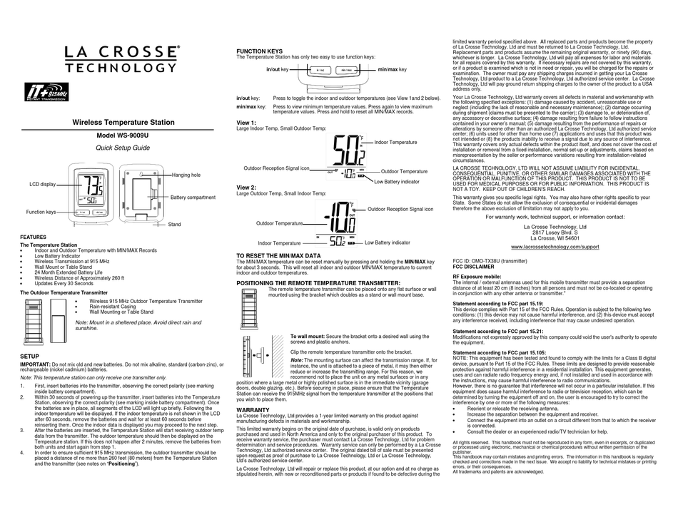 LA CROSSE TECHNOLOGY WS-9009U QUICK SETUP MANUAL Pdf Download | ManualsLib