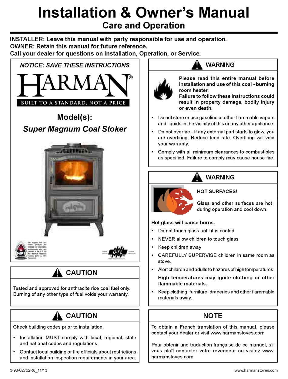 HARMAN SUPER MAGNUM COAL STOKER INSTALLATION & OWNER'S MANUAL Pdf