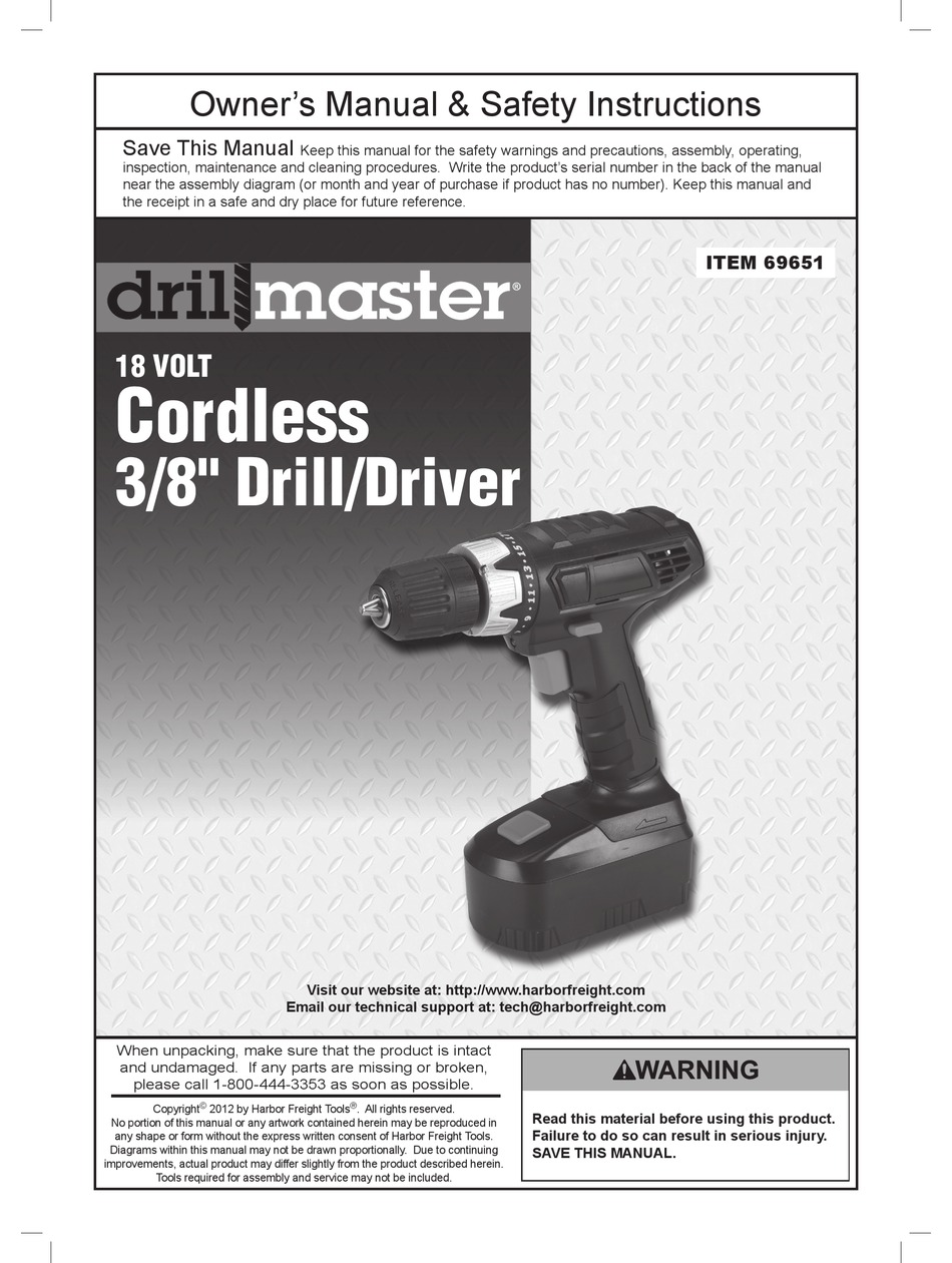 DRILL MASTER 69651 OWNER'S MANUAL & SAFETY INSTRUCTIONS Pdf Download