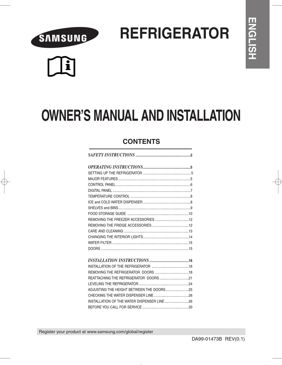 SAMSUNG REFRIGERATOR OWNER'S MANUAL AND INSTALLATION Pdf Download
