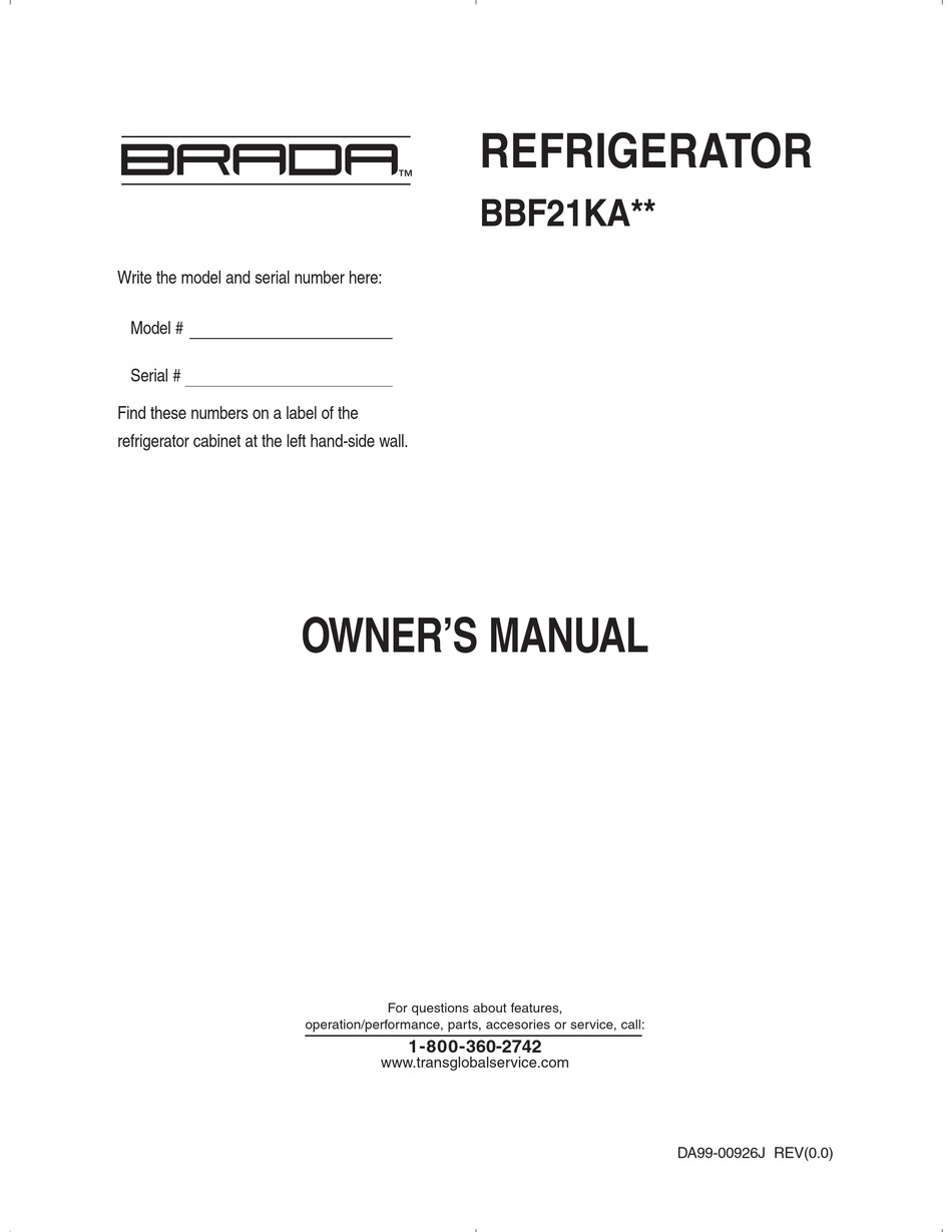 BRADA APPLIANCES BBF19KA SERIES OWNER'S MANUAL Pdf Download ManualsLib