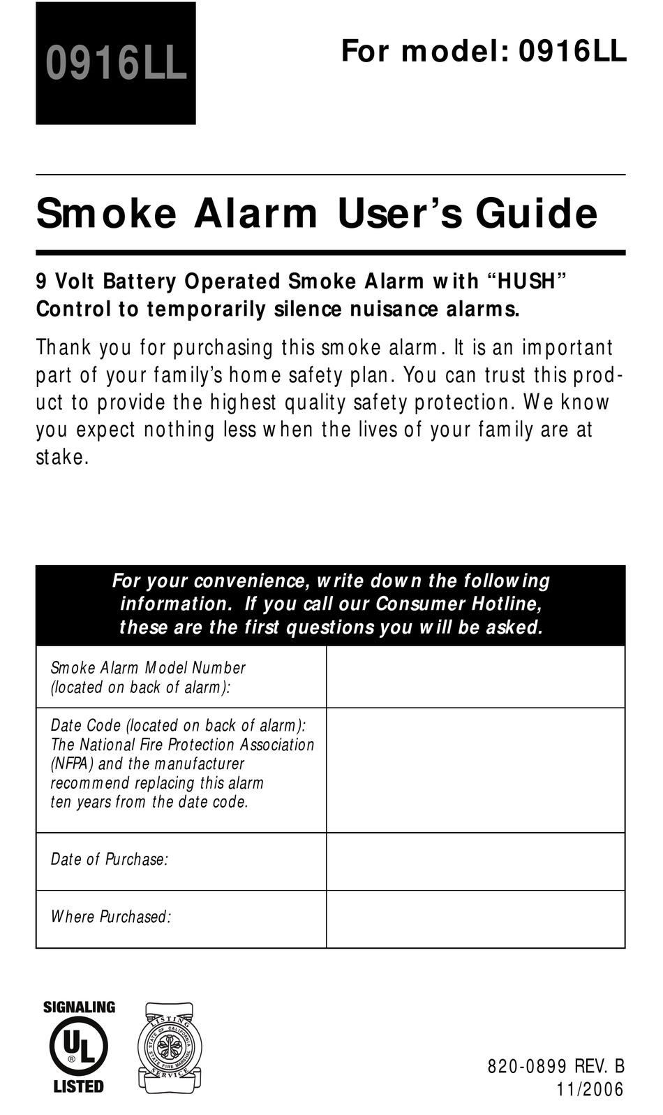 KIDDE 0916LL USER MANUAL Pdf Download | ManualsLib