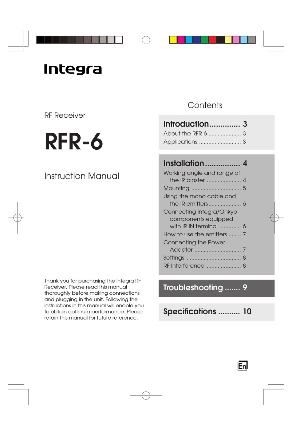 INTEGRA RFR6 INSTRUCTION MANUAL Pdf Download ManualsLib