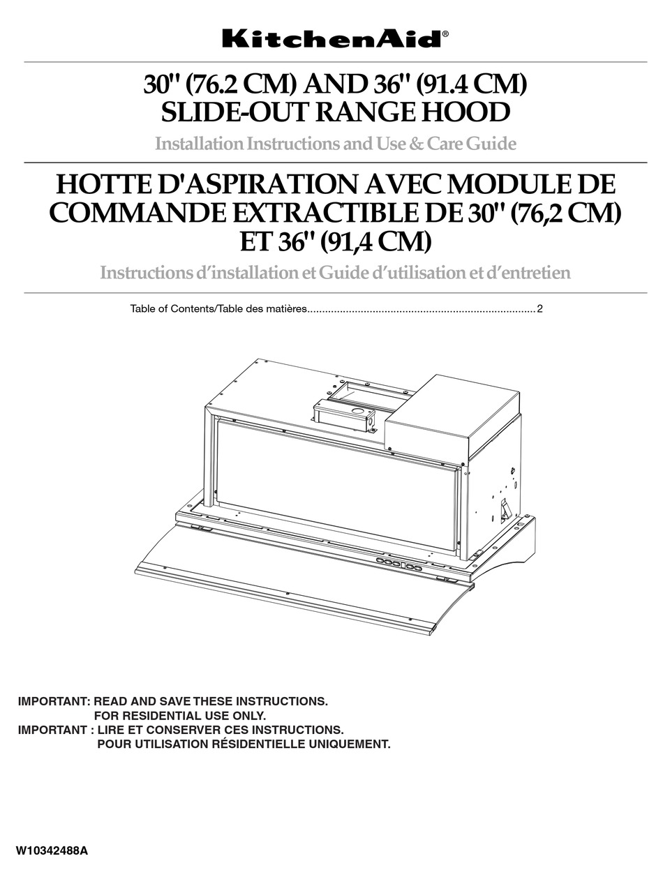 KITCHENAID 30" (76.2 CM) SLIDE-OUT RANGE HOOD INSTALLATION INSTRUCTIONS