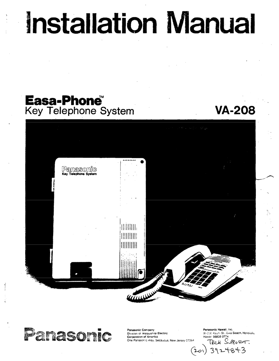 PANASONIC EASAPHONE VA208 INSTALLATION MANUAL Pdf Download ManualsLib