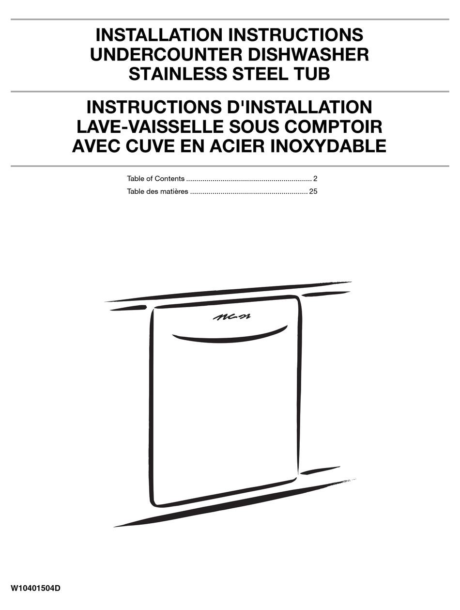 WHIRLPOOL UNDERCOUNTER DISHWASHER STAINLESS STEEL TUB INSTALLATION