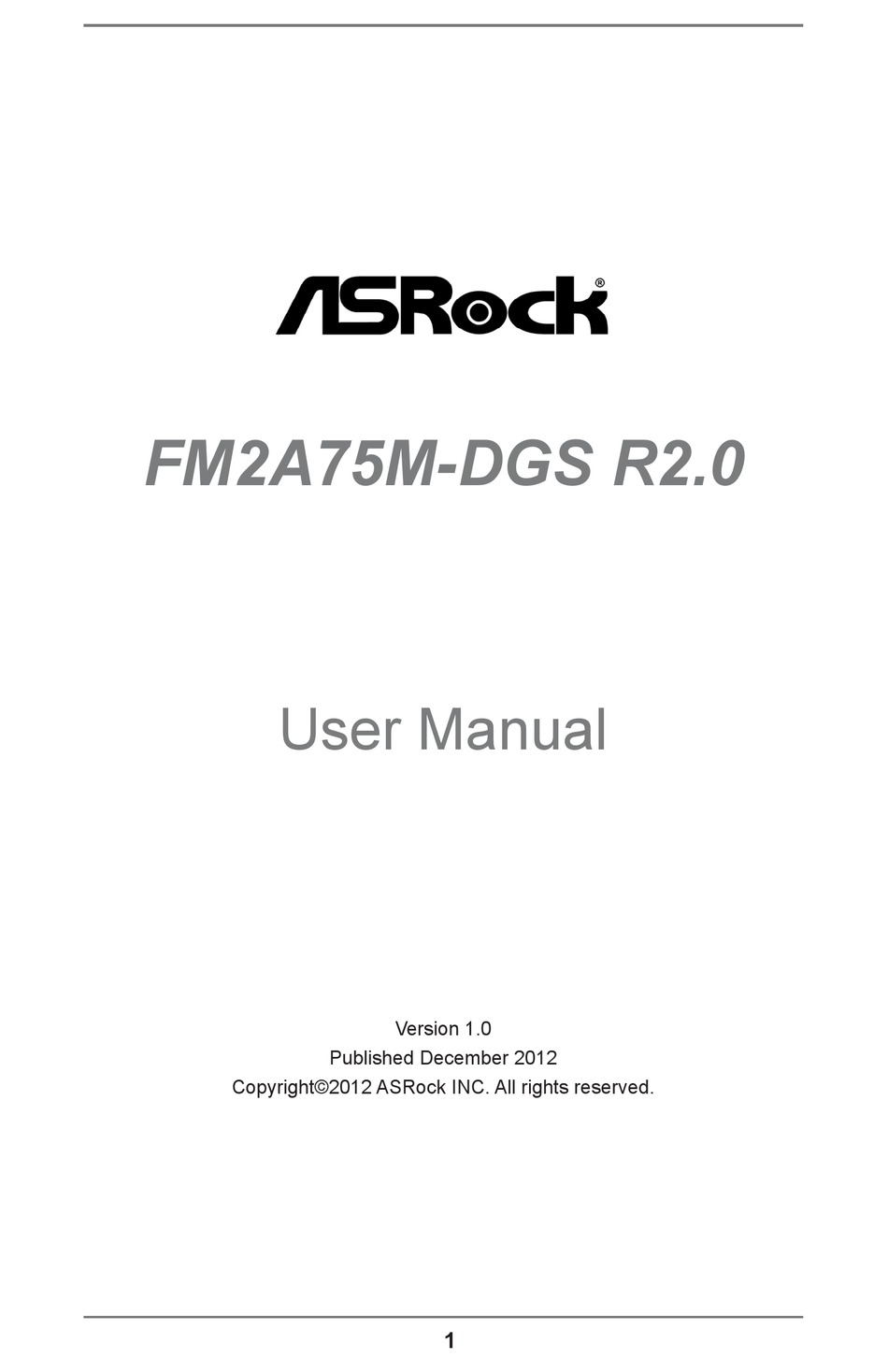 ASROCK FM2A75M-DGS R2.0 USER MANUAL Pdf Download | ManualsLib