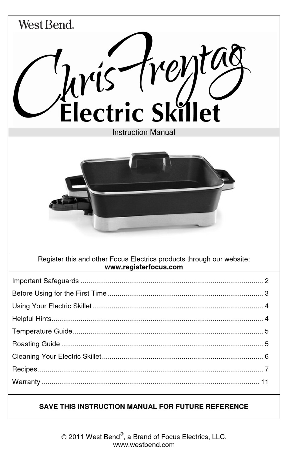WEST BEND CHRIS FREYTAG ELECTRIC SKILLET INSTRUCTION MANUAL Pdf
