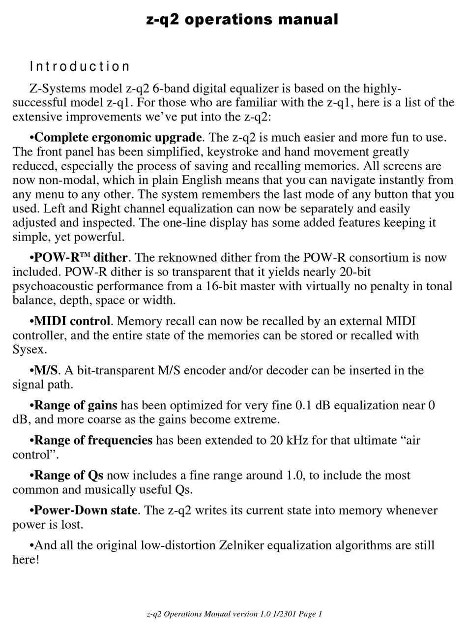 Z SYSTEMS ZQ2 OPERATION MANUAL Pdf Download ManualsLib