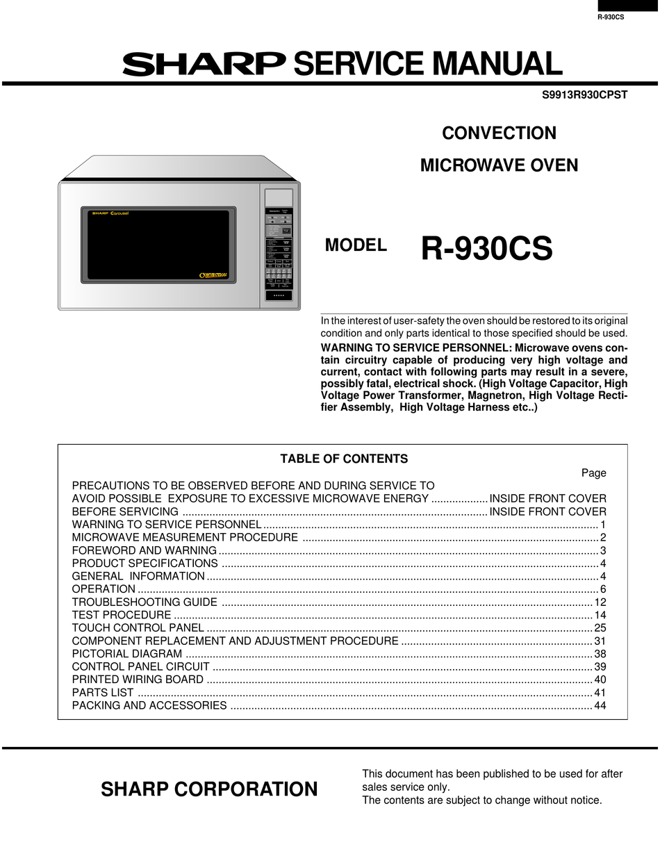 sharp carousel microwave parts list