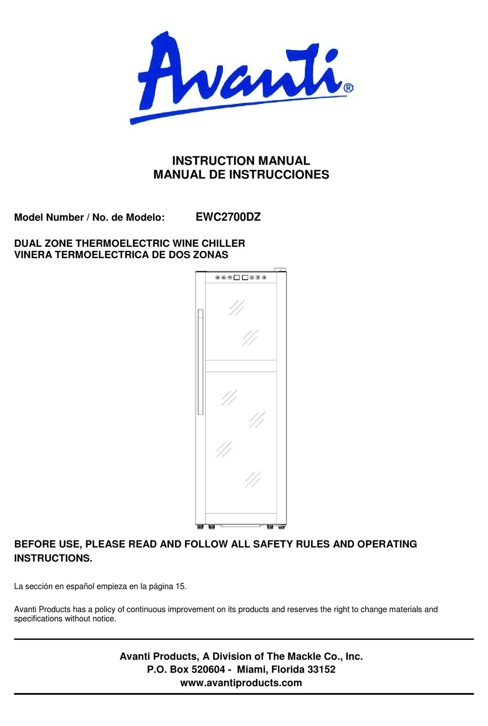 Avanti Ewc2700dz Instruction Manual Pdf Download Manualslib