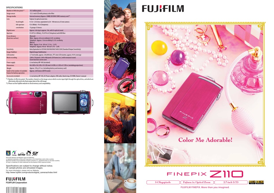 FUJIFILM FINEPIX Z110 SPECIFICATION Pdf Download ManualsLib