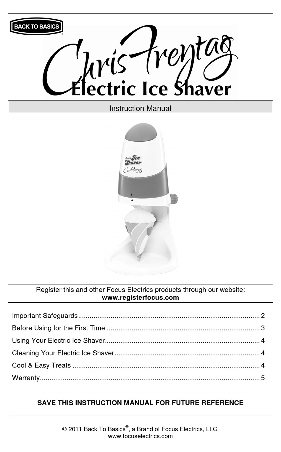 BACK TO BASICS ELECTRICK ICE SHAVER INSTRUCTION MANUAL Pdf Download