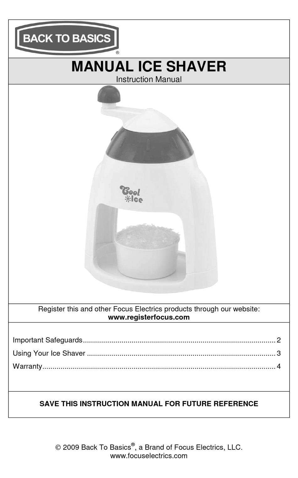 BACK TO BASICS MANUAL ICE SHAVER INSTRUCTION MANUAL Pdf Download