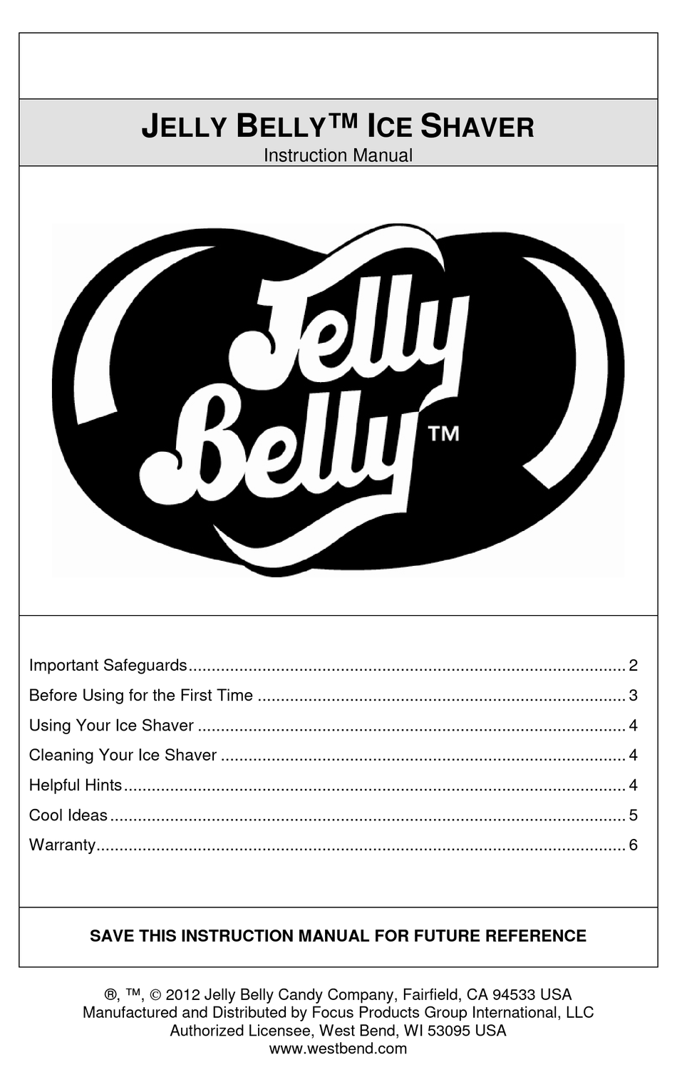 JELLY BELLY ICE SHAVER INSTRUCTION MANUAL Pdf Download ManualsLib