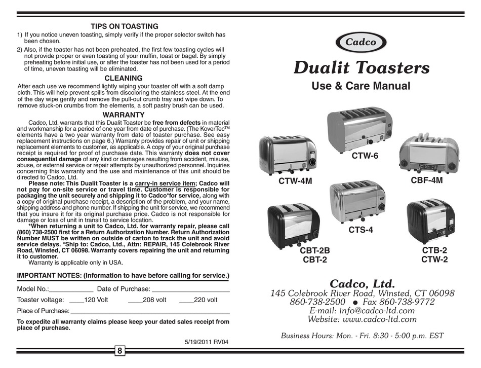 CADCO CTW4M USE & CARE MANUAL Pdf Download ManualsLib