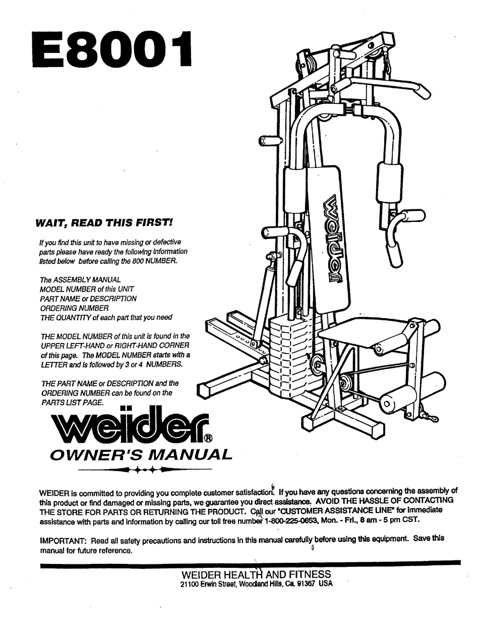 WEIDER E8001 OWNER S MANUAL Pdf Download ManualsLib