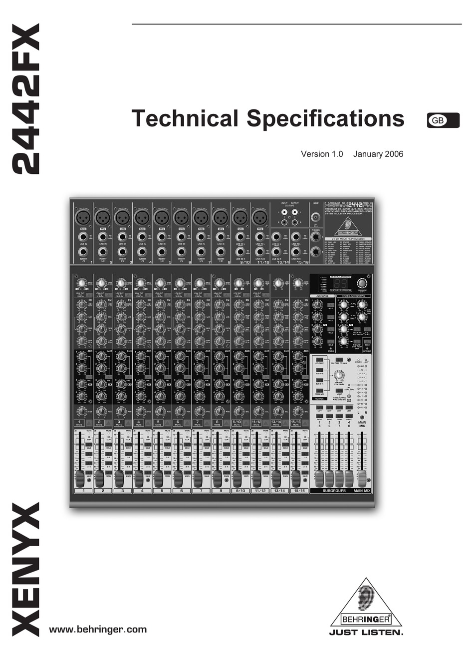BEHRINGER XENYX 2442FX TECHNICAL SPECIFICATIONS Pdf Download ManualsLib