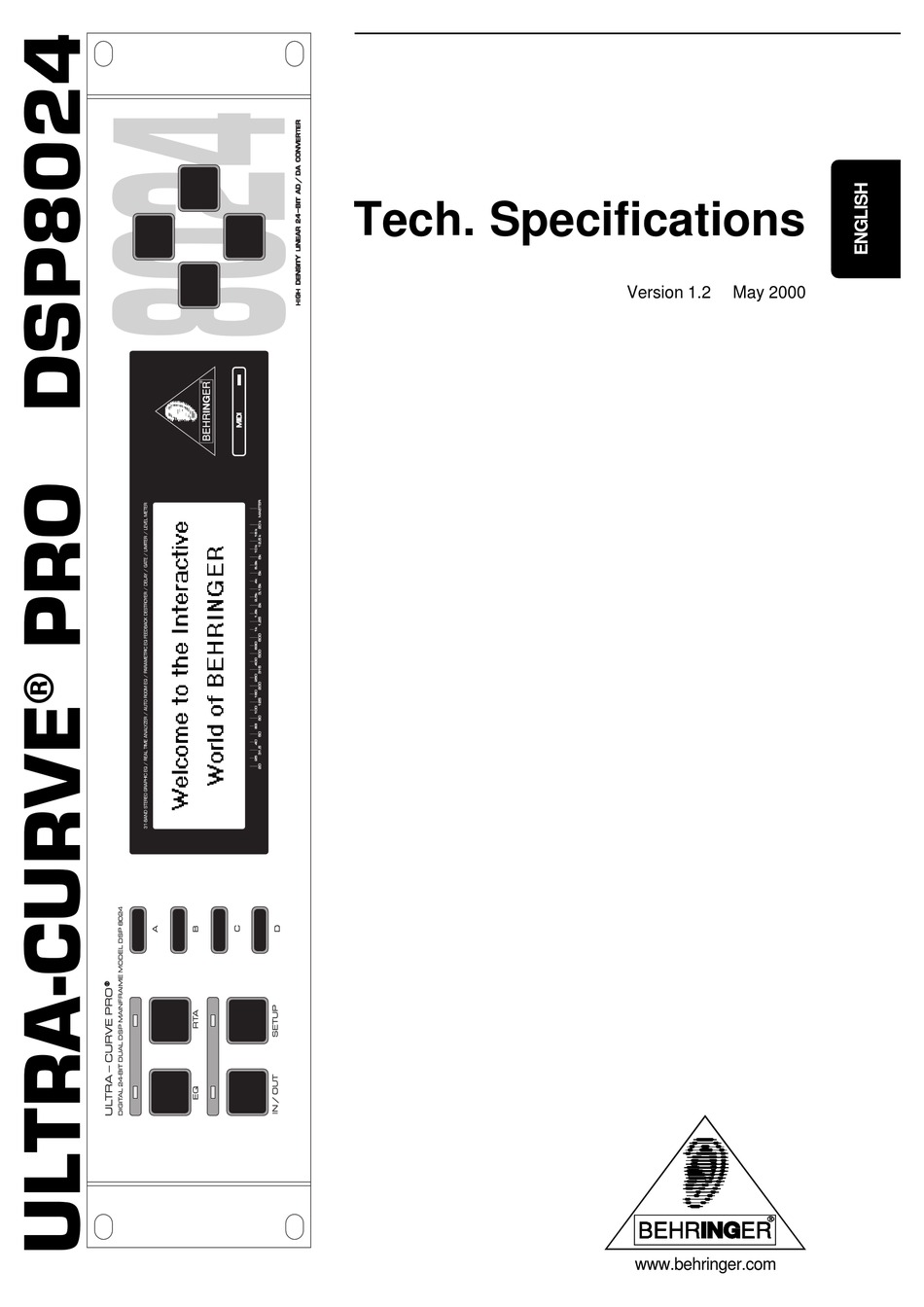 BEHRINGER ULTRA-CURVE PRO DSP8024 TECHNICAL SPECIFICATIONS Pdf 