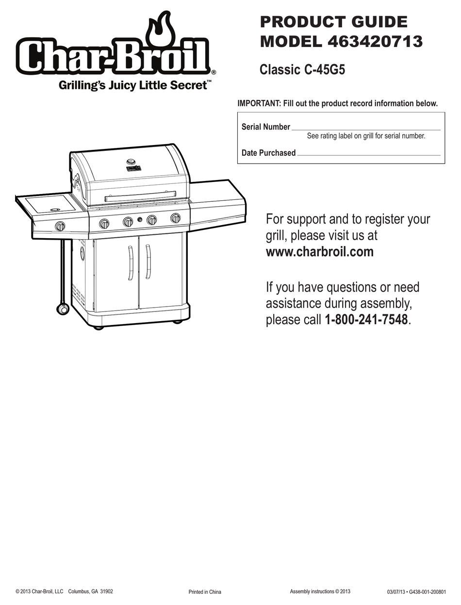 CHAR BROIL CLASSIC C 45G5 PRODUCT MANUAL Pdf Download ManualsLib