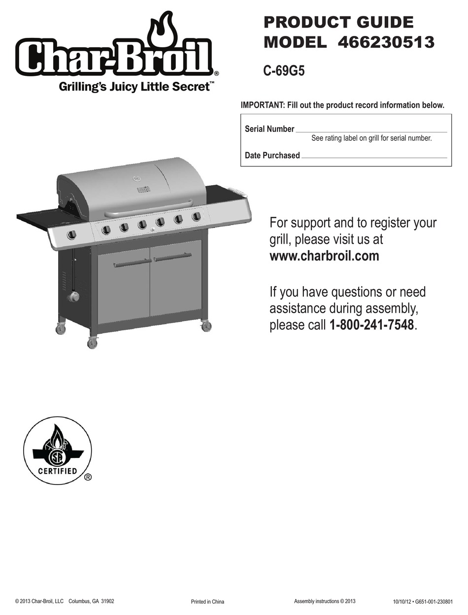 CHAR BROIL C 69G5 PRODUCT MANUAL Pdf Download