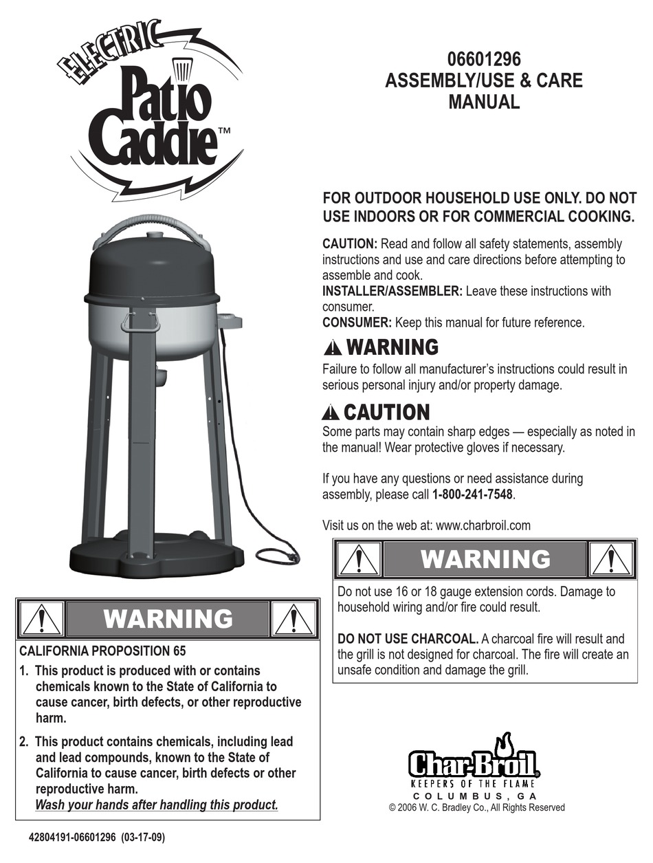 CHAR BROIL PATIO CADDIE ASSEMBLY USE CARE MANUAL Pdf Download