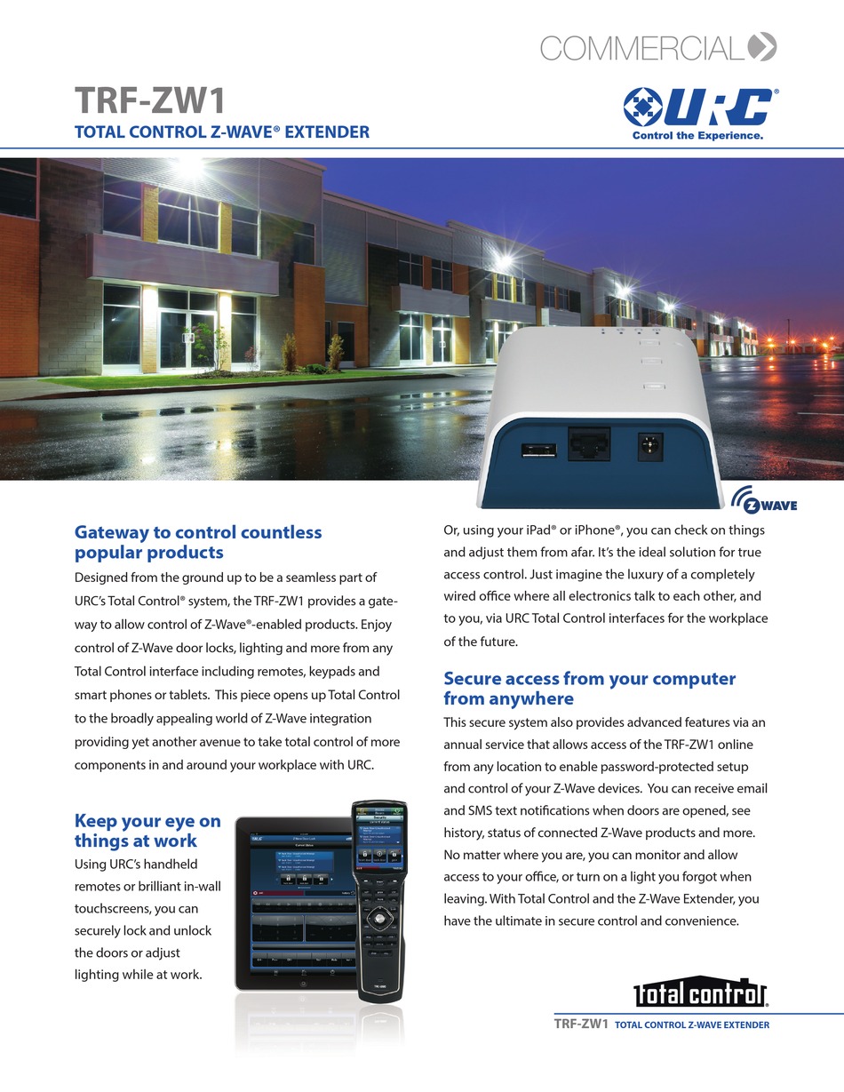 URC TOTAL CONTROL TRFZW1 SPECIFICATIONS Pdf Download ManualsLib