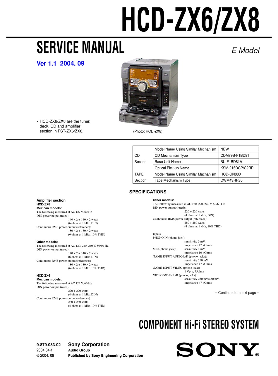 SONY HCD-ZX6 SERVICE MANUAL Pdf Download | ManualsLib