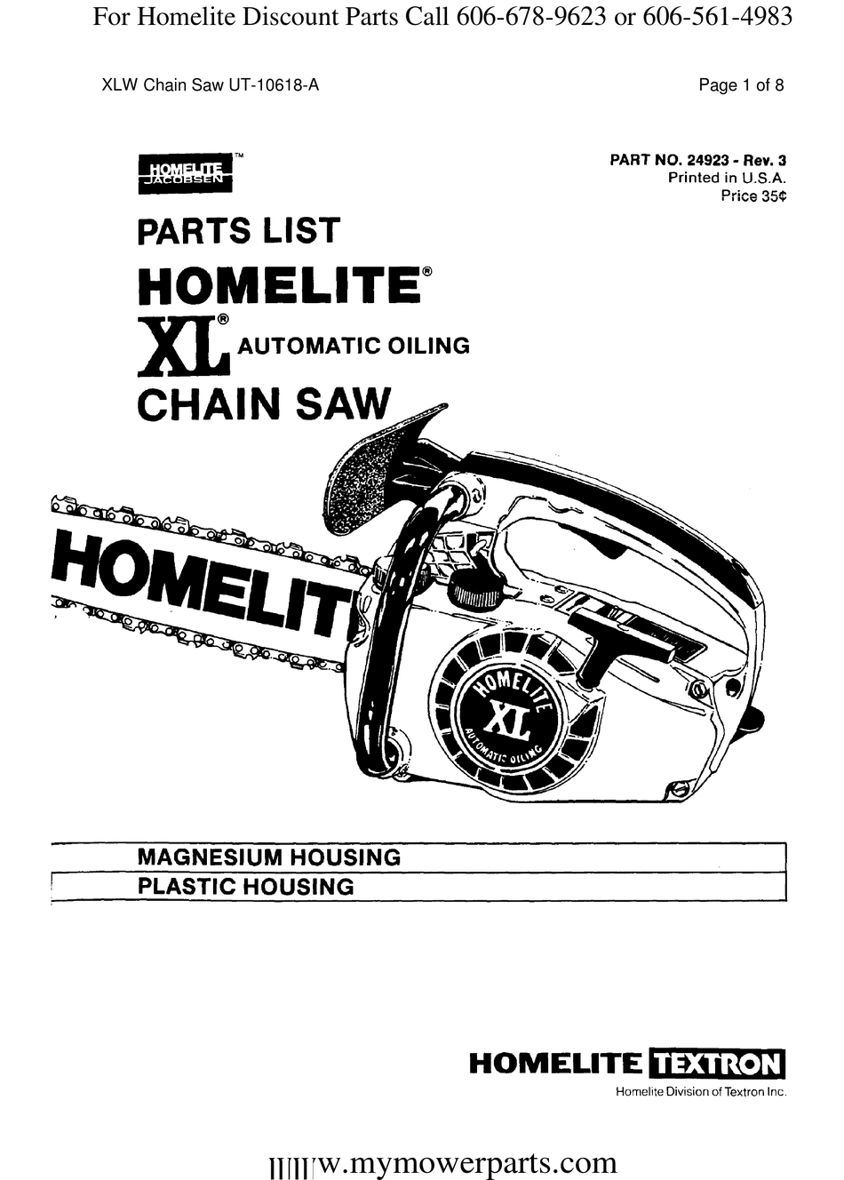 HOMELITE 24923 PARTS LIST Pdf Download | ManualsLib