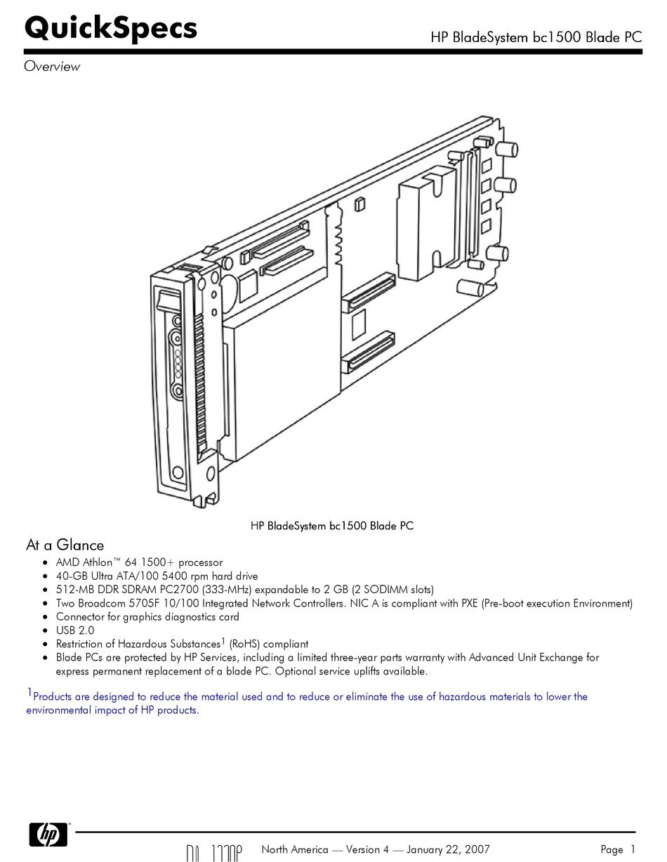 HP BLADESYSTEM BC1500 QUICKSPECS Pdf Download ManualsLib