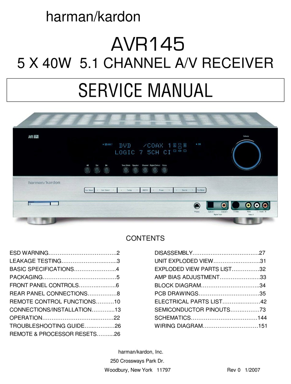 HARMAN KARDON AVR145 SERVICE MANUAL Pdf Download | ManualsLib