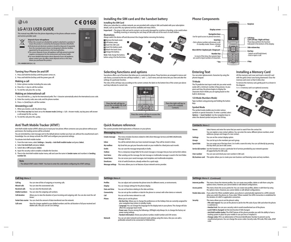 LG A133 USER MANUAL Pdf Download ManualsLib