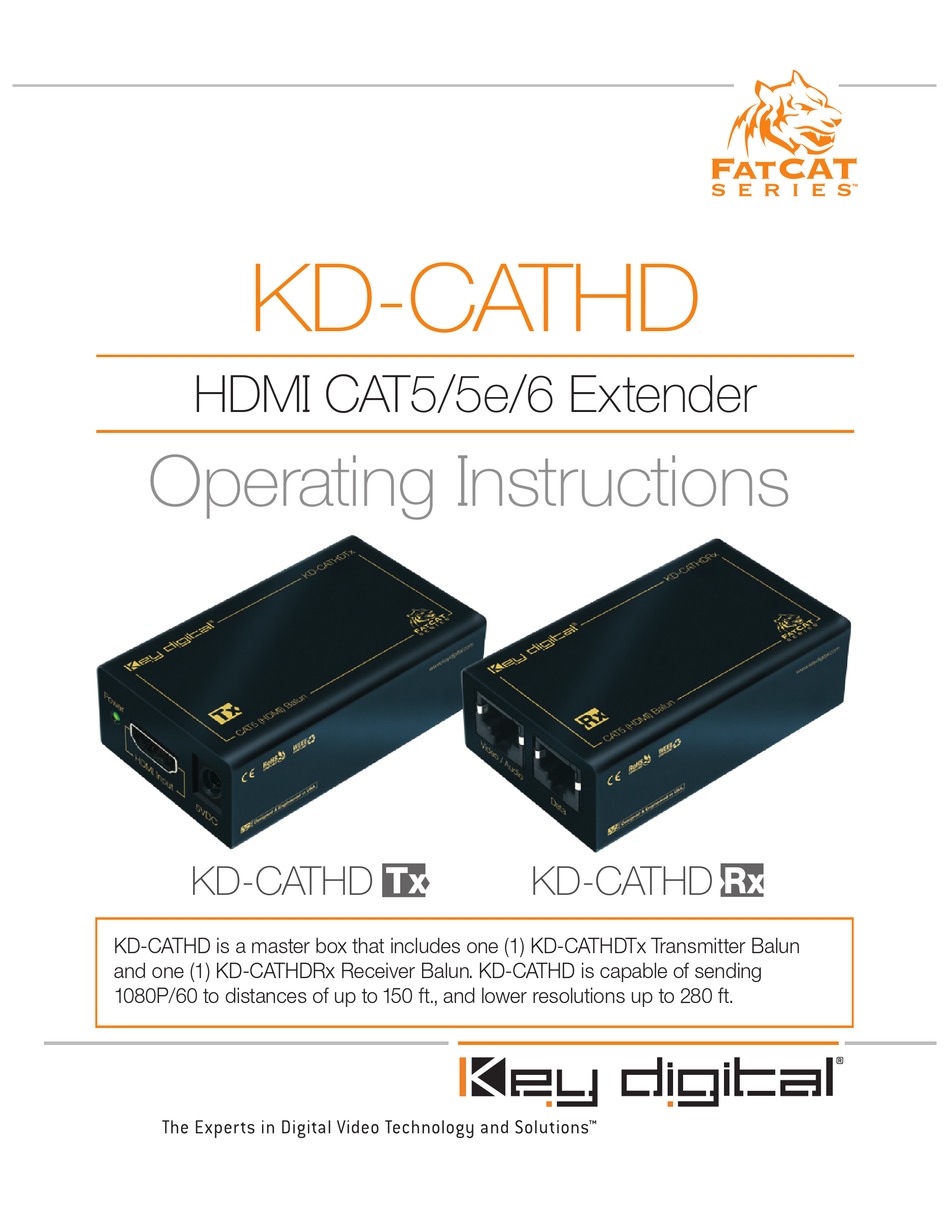 Key Digital KD-CATHD150 HDMI to Dual CAT5 Baluns Transmitter & Receiver TX+RX 