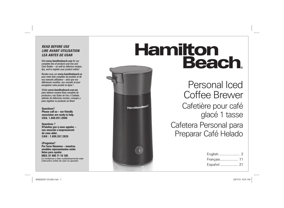 HAMILTON BEACH 40917 USER MANUAL Pdf Download | ManualsLib