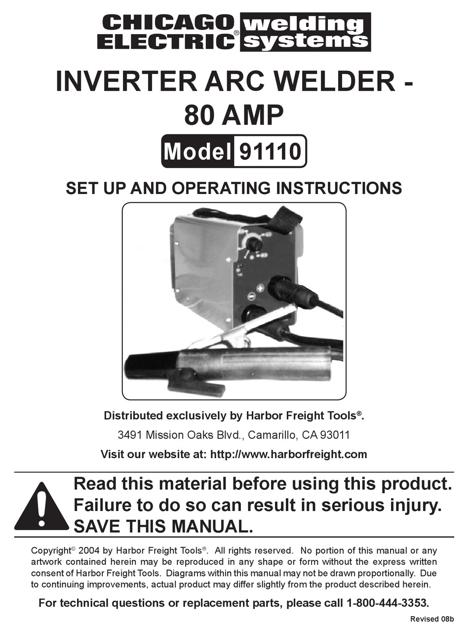 CHICAGO ELECTRIC 91110 OPERATING INSTRUCTIONS MANUAL Pdf Download