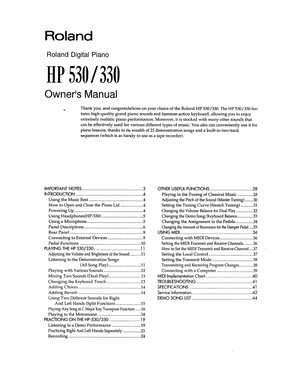 ROLAND HP 530 OWNER'S MANUAL Pdf Download | ManualsLib
