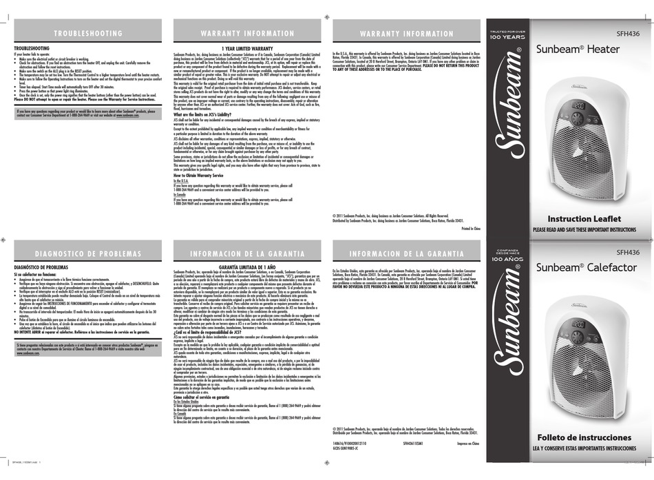 SUNBEAM SFH436 INSTRUCTION Pdf Download | ManualsLib